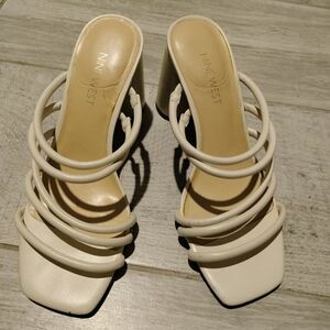 Nine West Women's Cream Block Heel Sandals 3.5"
